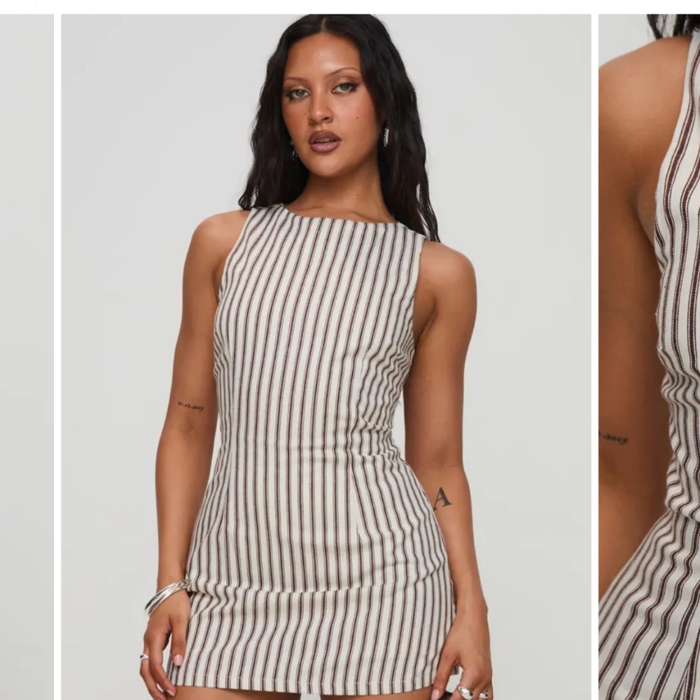 Princess Polly Cream Mini Dress with Brown Stripes